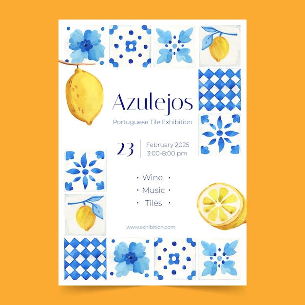 Aquarela português azulejos modelo de cartaz vertical