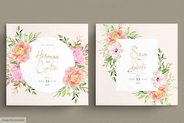 aquarela primavera floral e folhas cartão de convite