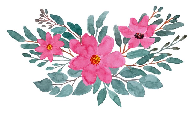 Vetor aquarela ramo floral rosa rosa folhas verdes coleção de arranjos de buquês
