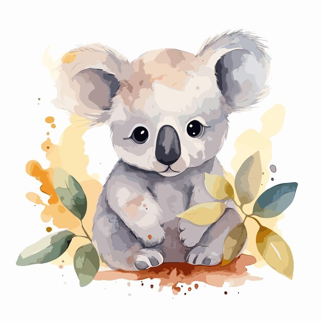 Vetor aquarela retrato de urso koala ilustração personagem de desenho animado