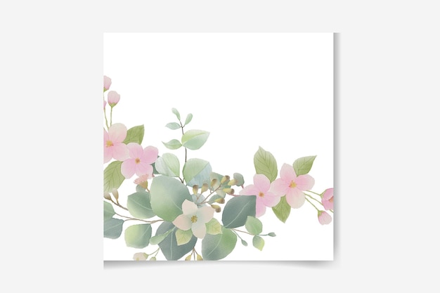 Aquarela rosa rosa com folhas verdes isoladas em branco