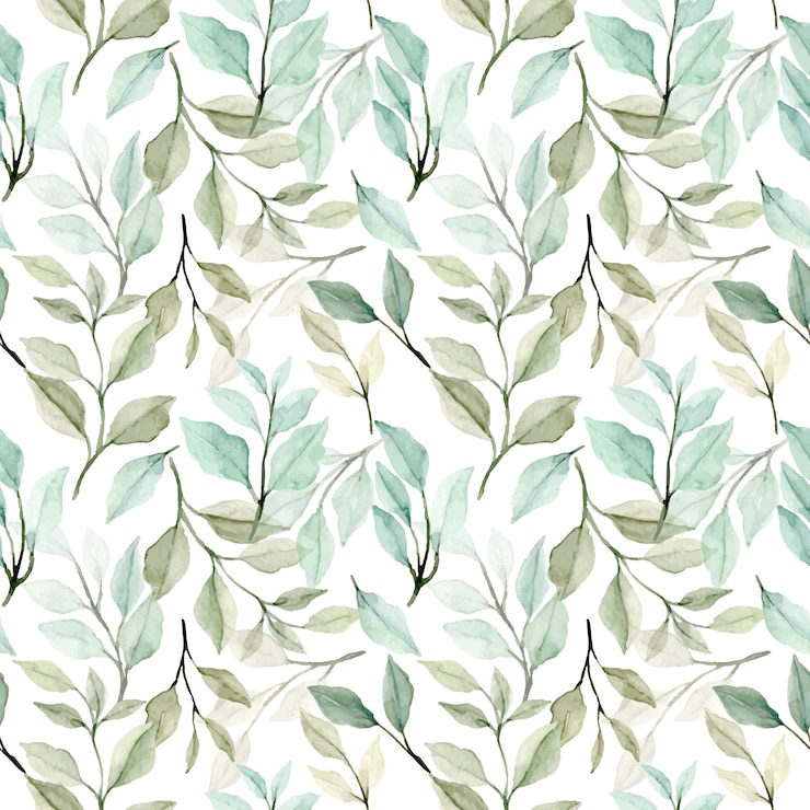 Vetor aquarela sem costura padrão verde folhas