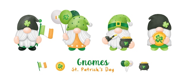 Aquarela st patrick's day gnomos clipart pintura digital