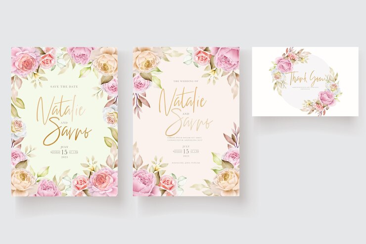 Vetor aquarela suave floral e folhas cartão de convite