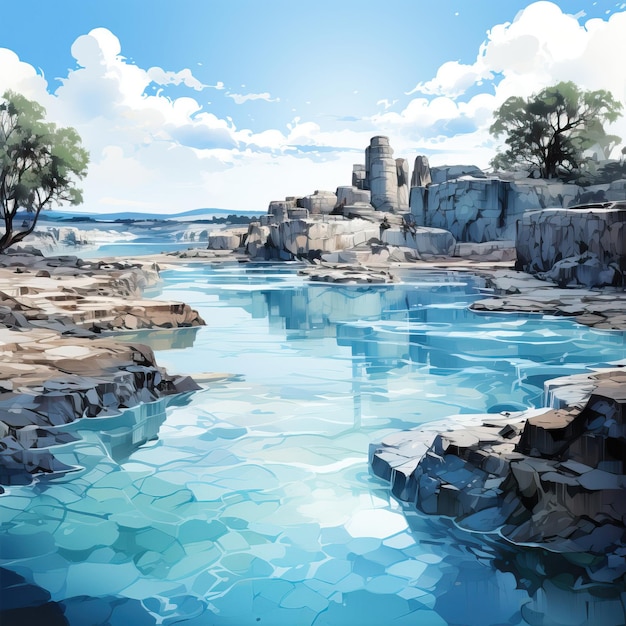 Vetor aquarela vector blue lagoon on white background styli