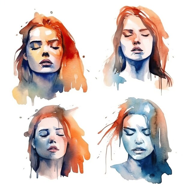 Aquarela vector mulher com sentimentos em fundo branco