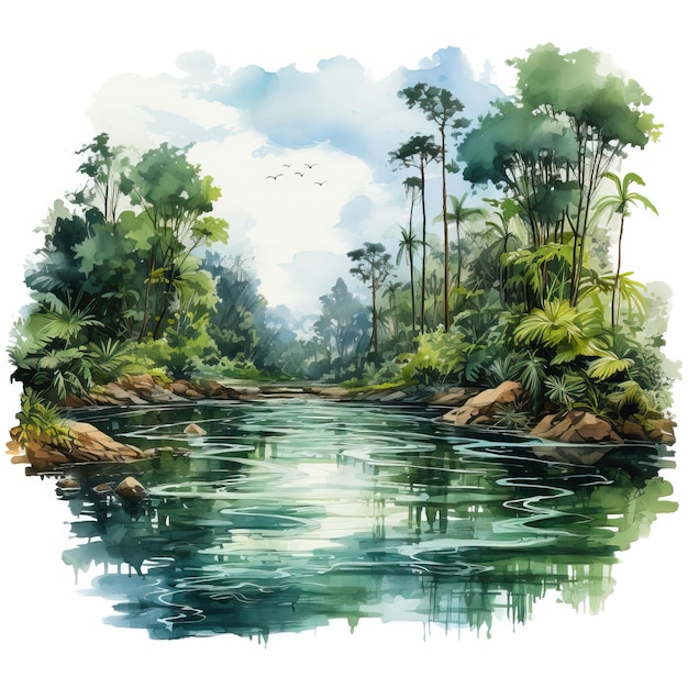 Vetor aquarela vector rio amazonas em estilo de fundo branco