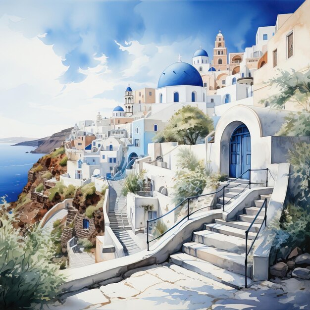 Vetor aquarela vector santorini em fundo branco