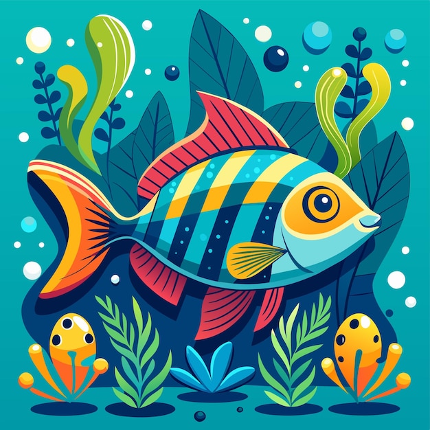 Vetor aquário criaturas marinhas peixes submarinos tropicais vida selvagem marinha desenhado à mão desenho animado plano elegante