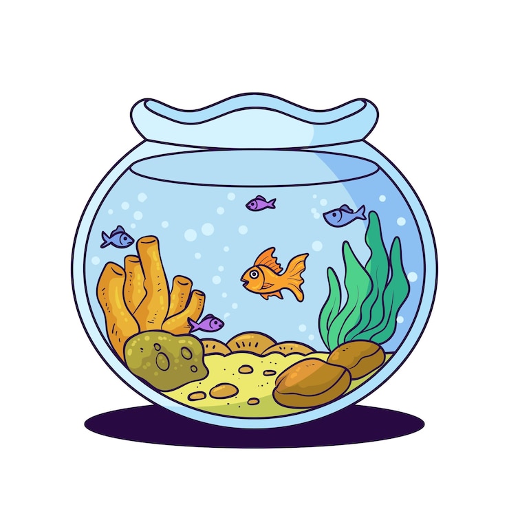 aquário desenhado à mão e peixes