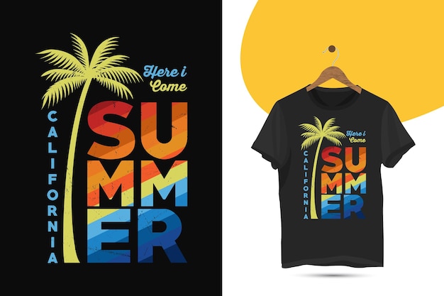 Vetor aqui eu venho verão califórnia tipografia modelo de design de camiseta