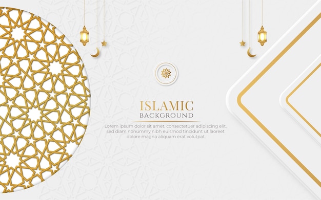 Árabe islâmico elegante luxo branco e dourado fundo ornamental com padrão islâmico