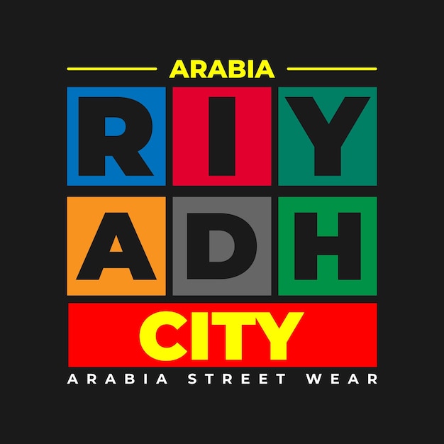 Arabia riyadh city arabia street wear tipografia design de camiseta