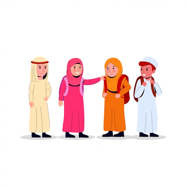 Arabian kids junior school illustration