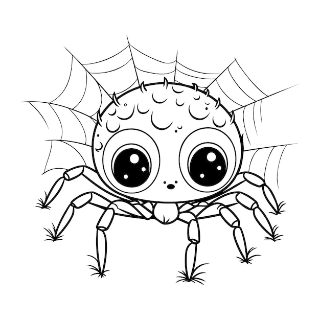 Vetor aranha bonito dos desenhos animados ilustração vetorial preto e branco para livro de colorir