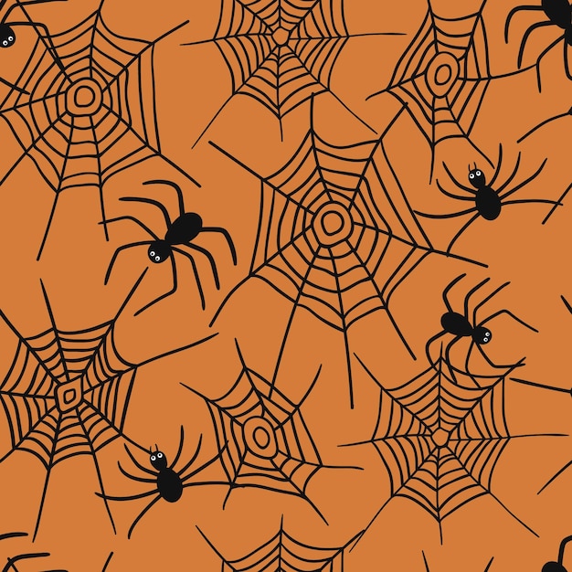 Vetor aranha e teia de aranha sem costura padrão de fundo de halloween