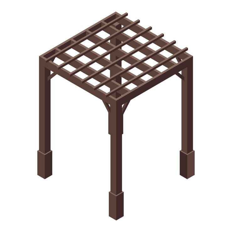 Vetor arbor pergola ícone vetor isométrico casa construção jardim de madeira