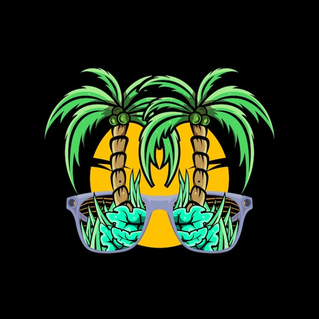 Vetor arbusto de coqueiros tropicais na ilustração de design vetorial de óculos