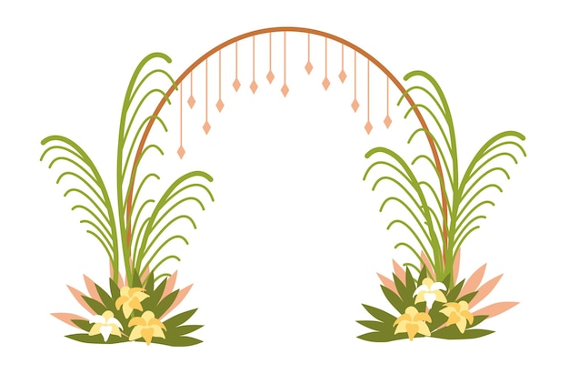 Vetor arco de casamento com flores. estilo tropical do havaí. uma cerimônia para os noivos. lindo casamento