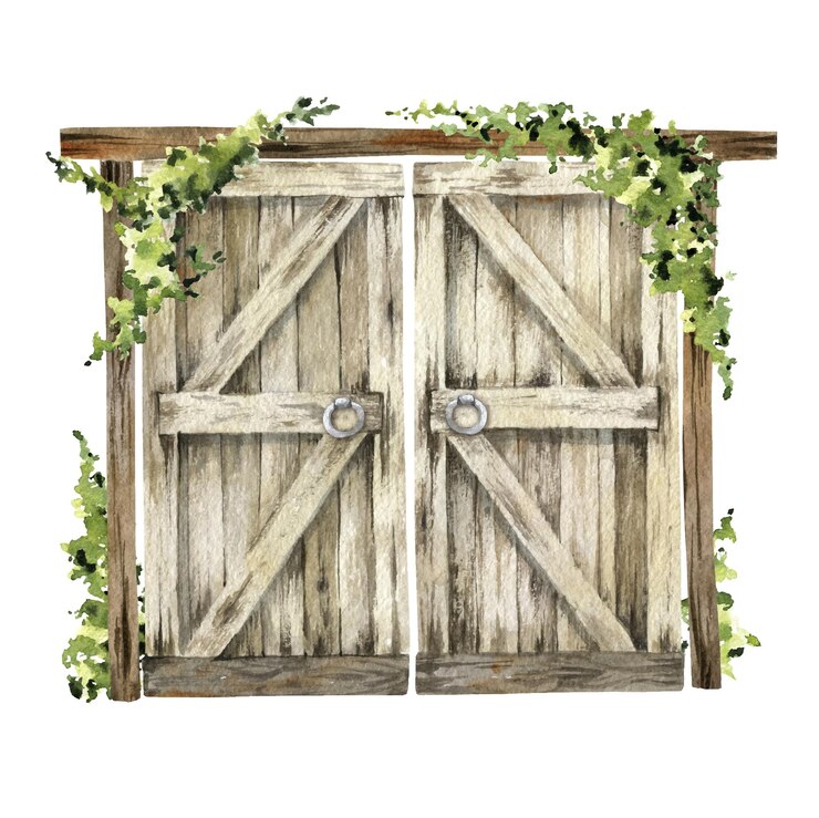 Vetor arco de casamento de porta de celeiro rústico