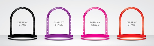 Arco de lâmpada com coleção de vetores de ilustração 3d de exibição de palco de pódio