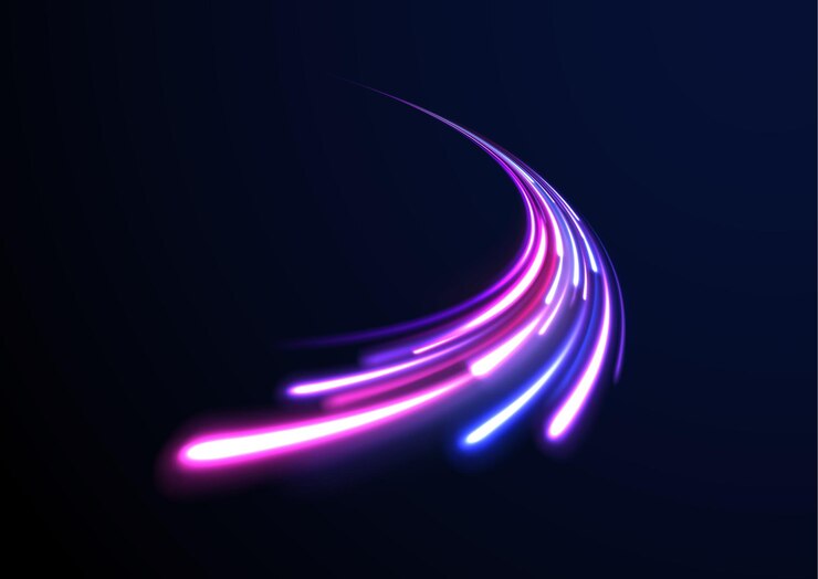Vetor arco de luz em cores de néon na forma de uma virada brilho brilhante mágico brilho de linhas de energia