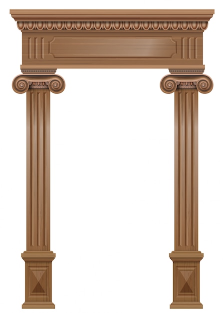 Arco de madeira da porta do portal com colunas