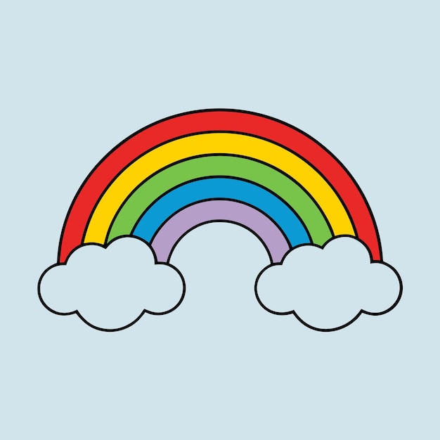 Arco-íris brilhante com nuvens fofinhas Ilustração minimalista alegre para crianças