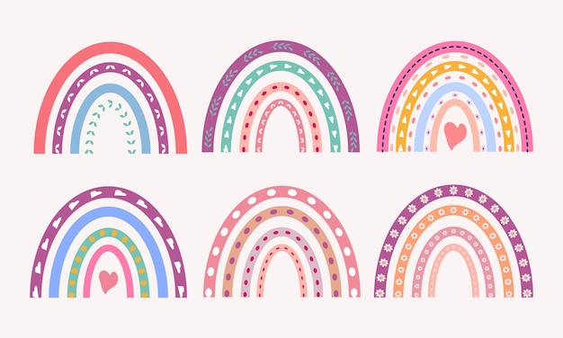 Arco-íris colorido com gotas e coração isolado