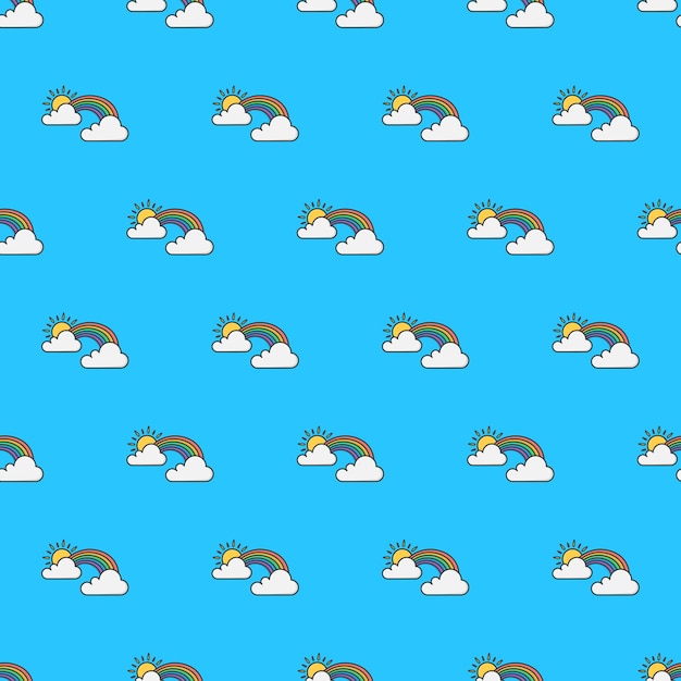 Arco-íris com sol e nuvens seamless pattern. ilustração do tema dos fenômenos meteorológicos