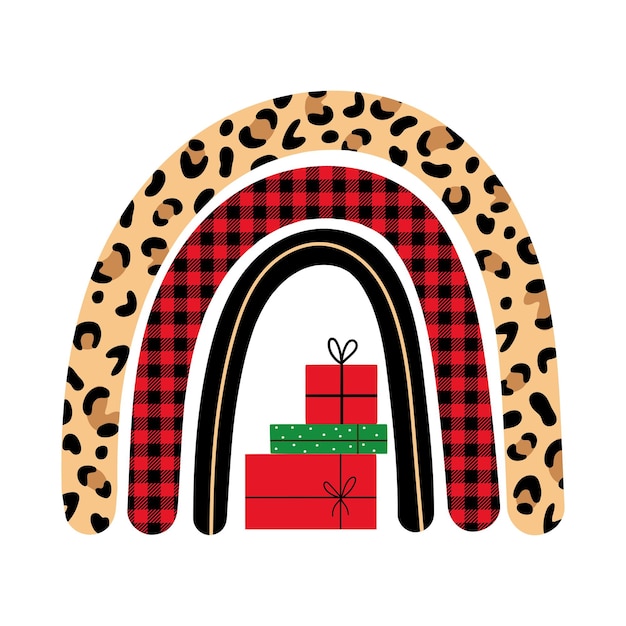 Arco-íris de natal com estampa de leopardo e estampa de buffalo. arco-íris de natal ideal para pôsteres, têxteis