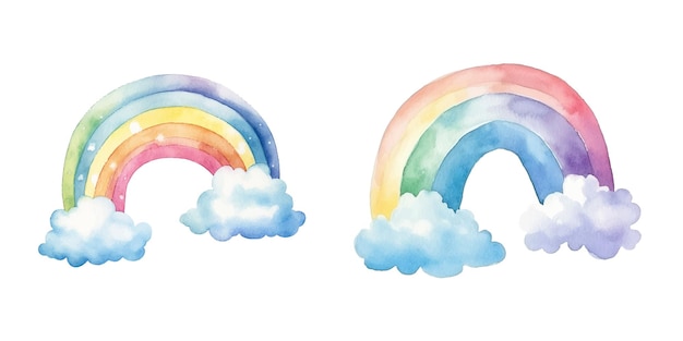 Vetor arco-íris e nuvens de aquarela bonitas