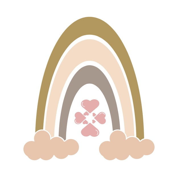 Arco-íris elegantes pastel com ilustrações vetoriais de coraçõesisolado