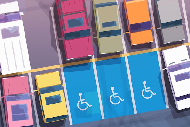 Vetor Área de estacionamento com estacionamentos para pessoas com deficiência