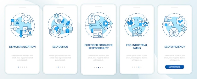 Áreas da tela do aplicativo móvel de integração azul da ecologia industrial