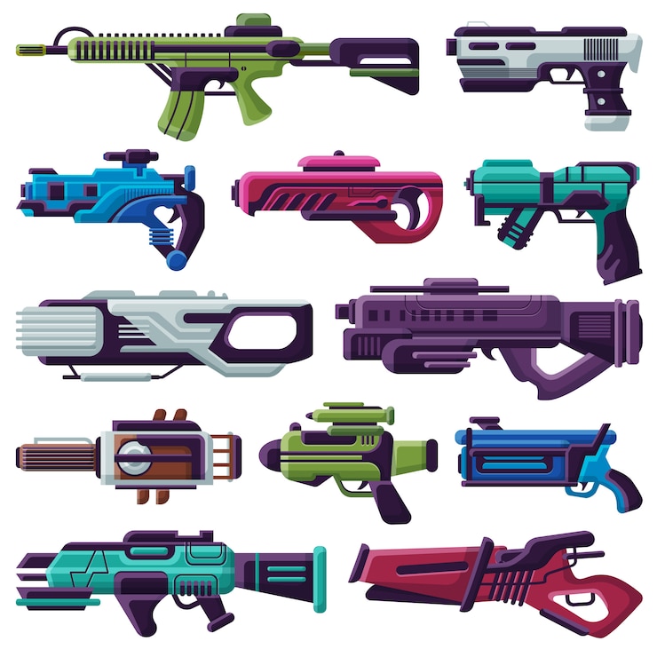 Vetor arma laser laser blaster vector arma com arma futurista e raygun