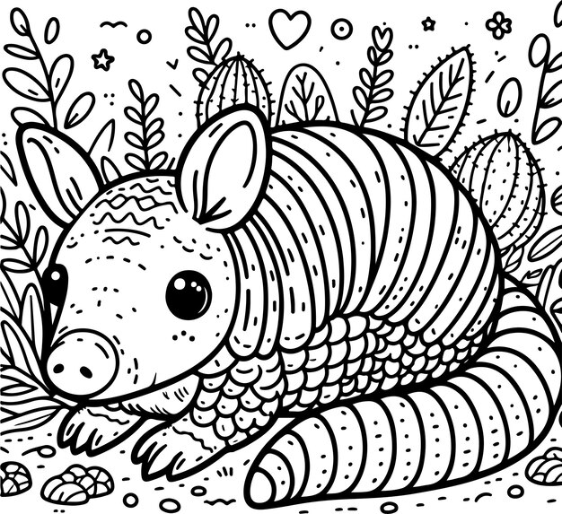 Vetor armadillo contorno preto crianças ilustração de livro de colorir