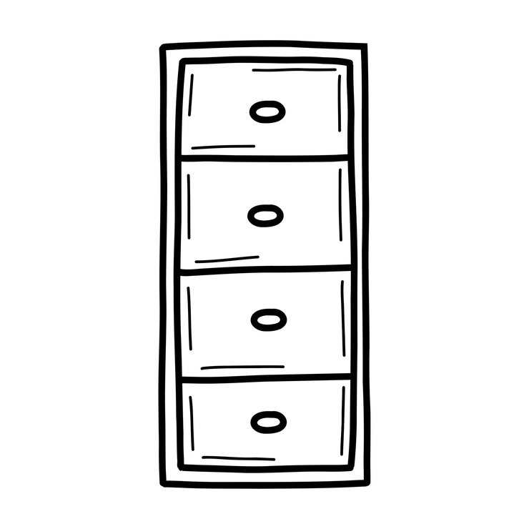 Vetor armário de chão com gavetas. ilustração vetorial no estilo de rabiscos. gabinete de esboço