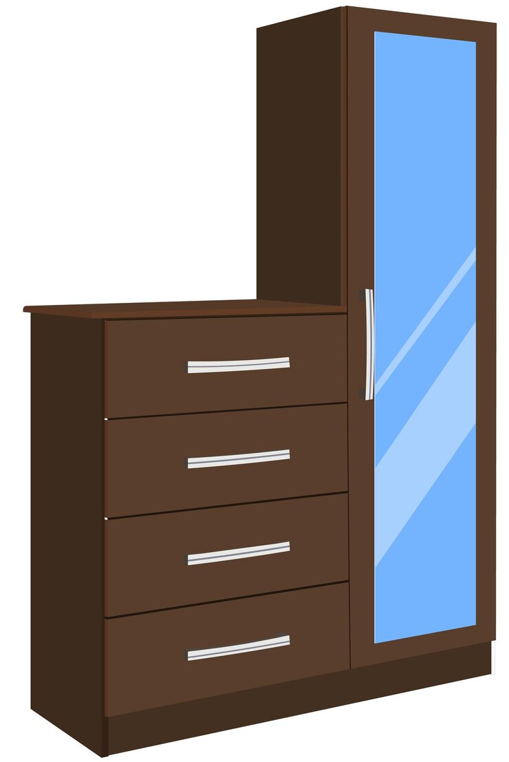 Vetor armário de quarto moderno com gavetas uma gaveta marrom com quatro gavetas e um espelho em cima