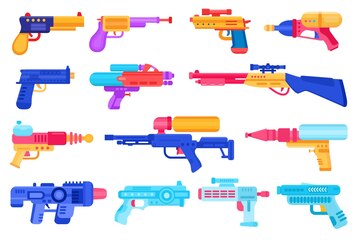 Conjunto de armas de água, laser ou blaster, revólveres e