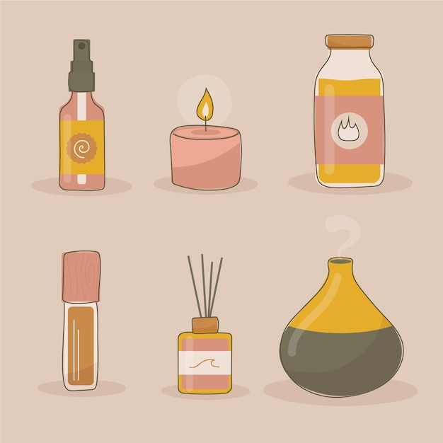 Vetor aromaterapia desenhada à mão com velas