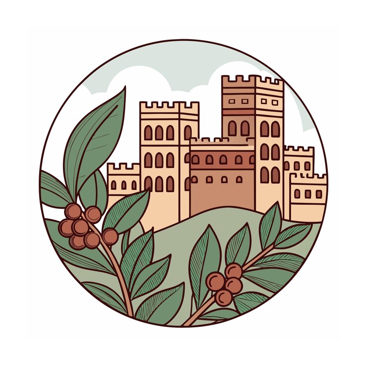 Vetor arquitetura de sanaa, iêmen, com plantas de café