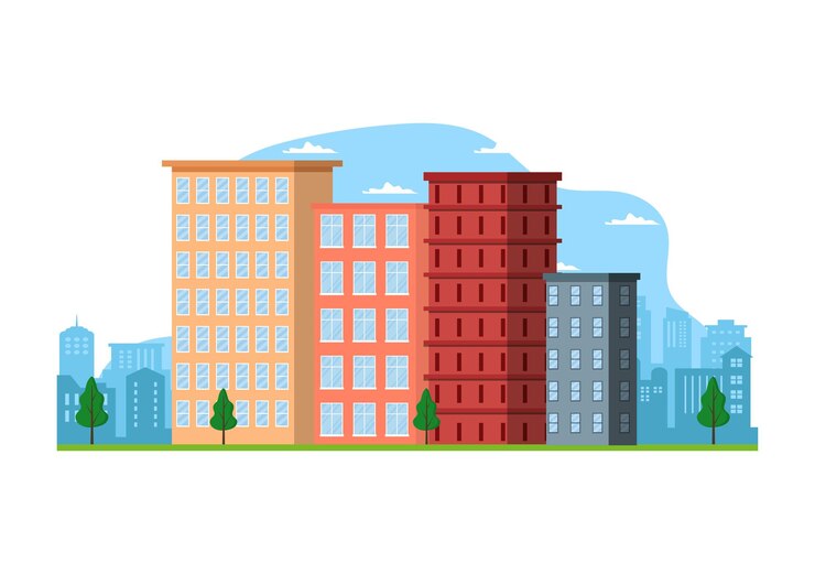 Vetor arquitetura e edifícios paisagísticos da cidade moderna silhueta de imóveis ilustração vetorial de fundo em linha estilo simples geométrico simples