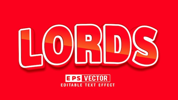 Arquivo vetorial de efeito de texto editável Lords 3d com fundo fofo