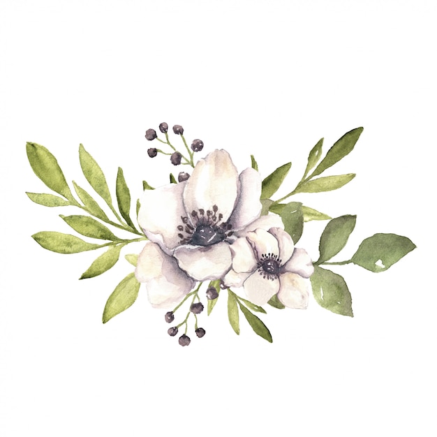 Vetor arranjo botânico floral em aquarela