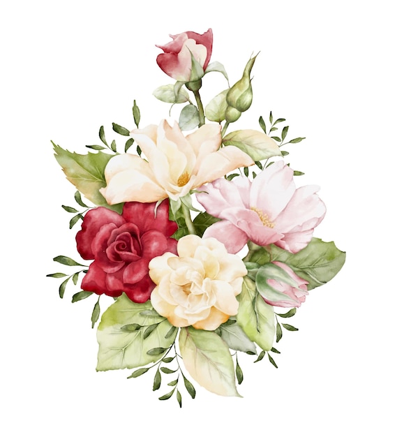 Arranjo de aquarela com lindo buquê de rosas