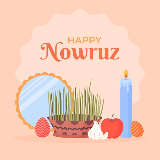 Arranjo de itens de nowruz plana feliz