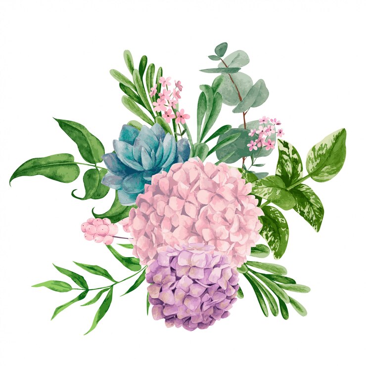 Vetor arranjo floral em aquarela, mão desenhada