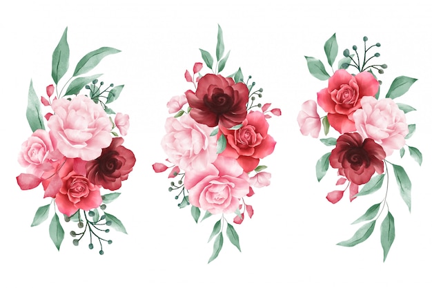 Vetor arranjos de flores em aquarela para elementos de casamento ou cartões