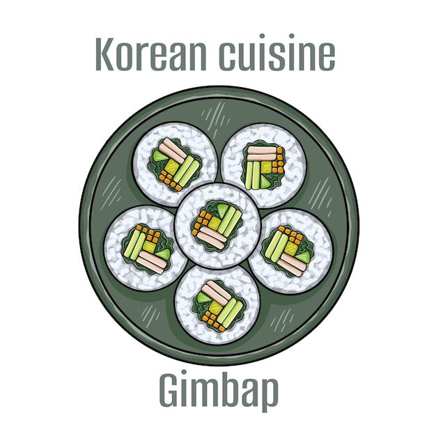 Arroz gimbap é temperado com óleo de gergelim Recheios populares de gimbap são atum bulgogi almoço kimchi e legumes frescos Cozinha coreana